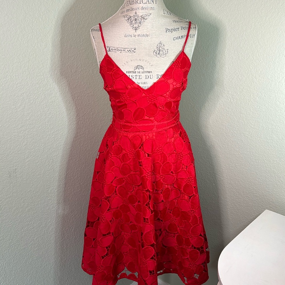 Badgley Mischka Red Lace Dress